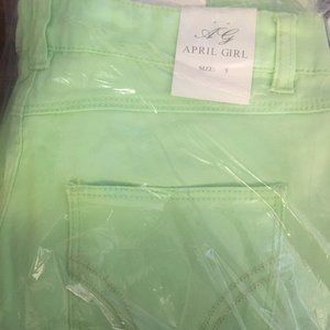 NWT April Girl Women's Skinny Pants Light Lime 3/5